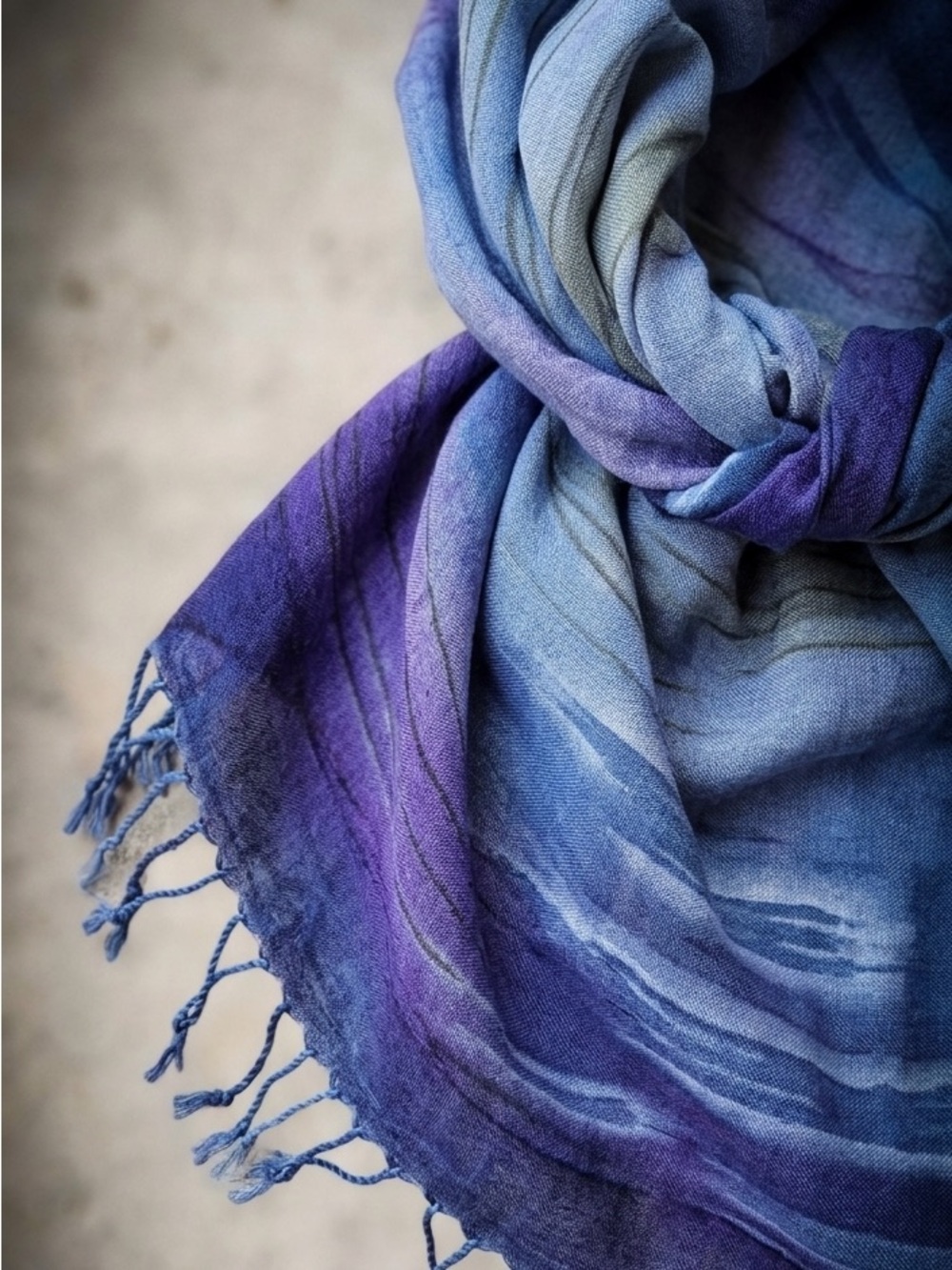 Versatile Blue Boho Sarong Wrap Beach Cover-Up Fringed Scarf